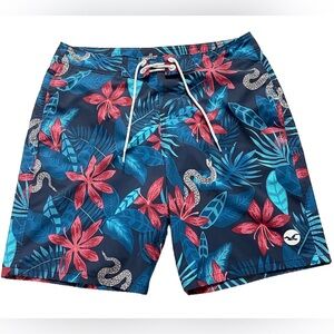 Hollister Epic Flex Swim Trunks Tropical Floral Snake Print Size 32